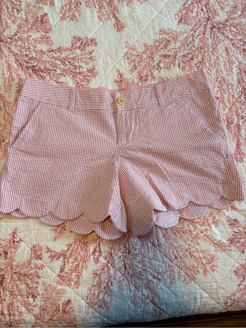 Lilly Pulitzer Pink Seersucker Scallop-Hem Shorts